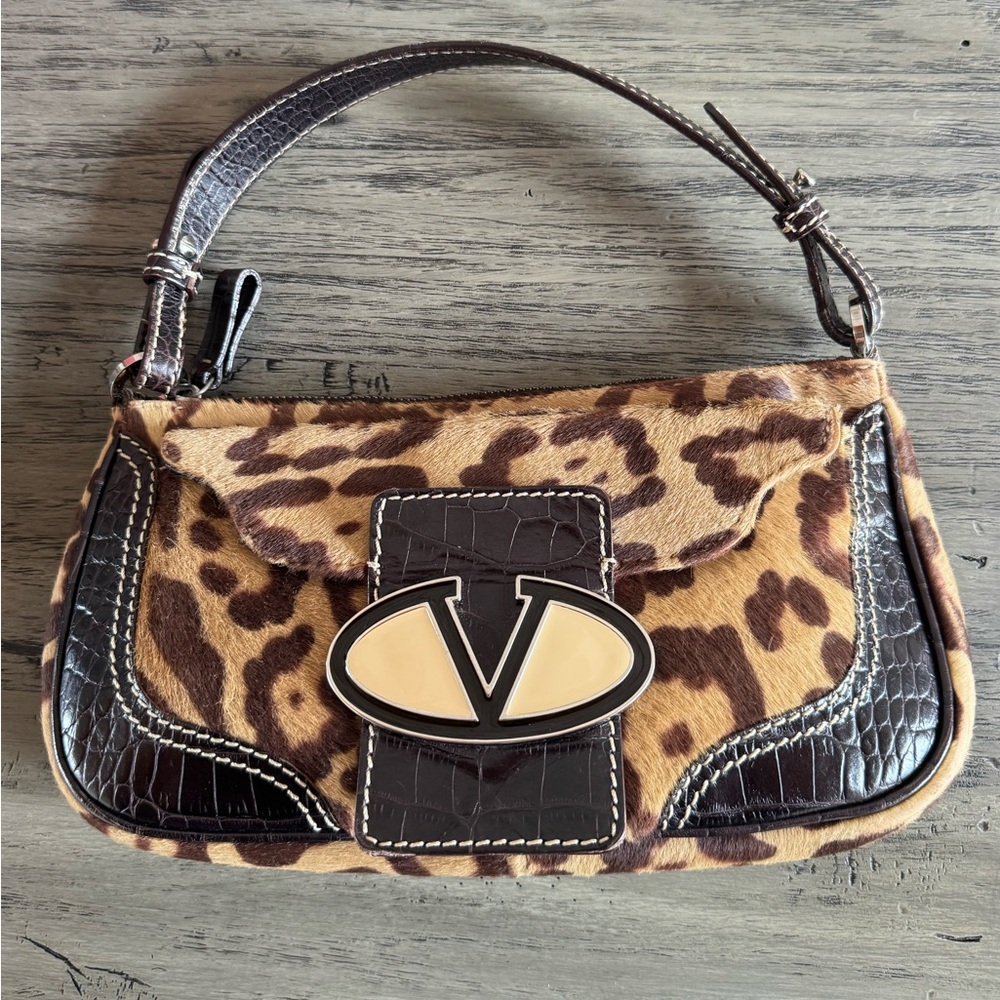 Vintage Valentino Leopard Print Pony Hair  Shoulder Bag